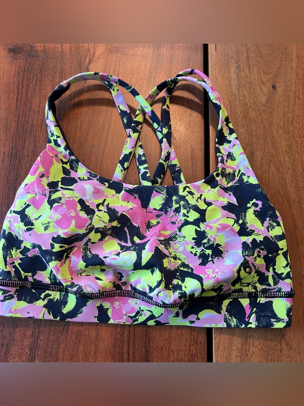 lululemon athletica Floral Crisscross Sports Bra - Black Pink Yellow size 2